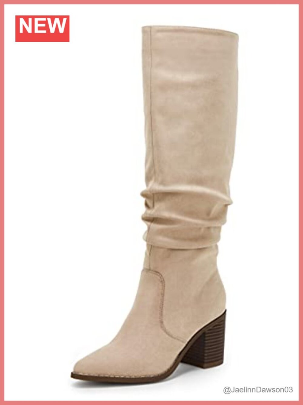 Faux Suede Pointed Toe Mid Heel Knee High Boots with Side Zipper Women